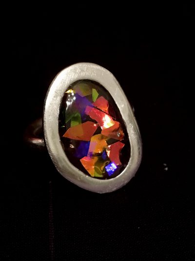 00220 Bague argent 925 et résine opalescente