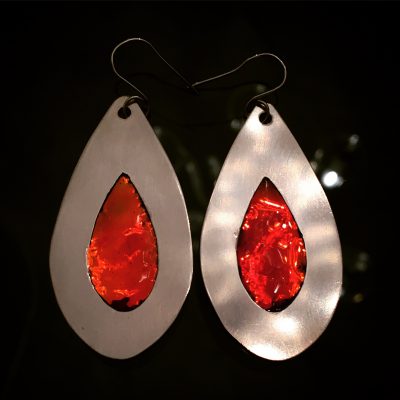 00331 Boucles d’oreilles argent 925 et résine opalescente