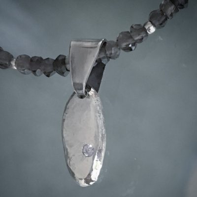 00349 Collier argent 925, quartz fumés et zirconium