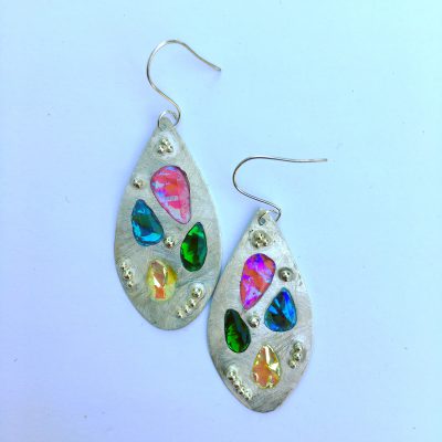 462 Boucles d’oreilles argent 925 et résine opalescente