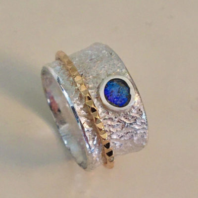 490 Bague argent 925, plaqué or et résine