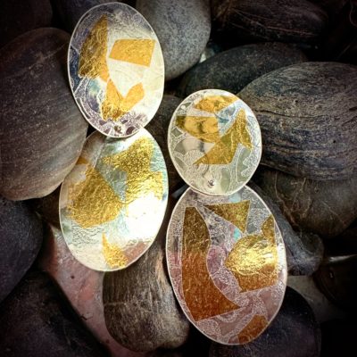 572 Boucles d’oreilles argent 925 et feuille d’or