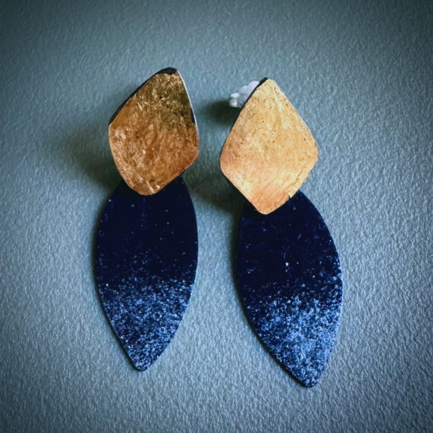 577 boucles d’oreilles argent 925 et feuille d’or