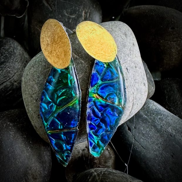 575 Boucles d’oreilles argent et feuille d’or